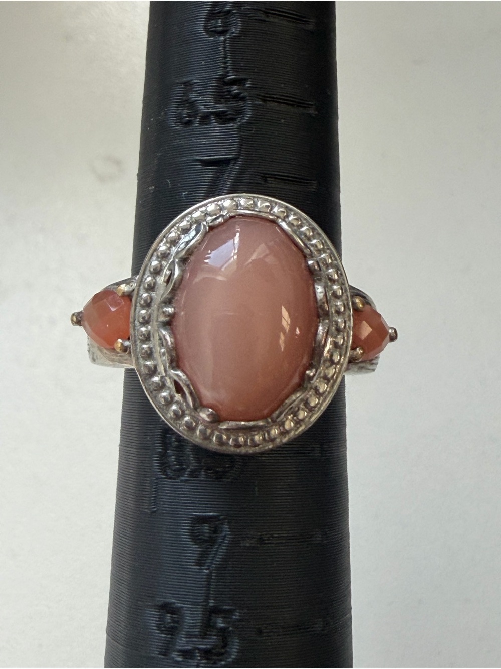 Sterling Silver Rose Cabochon Three-Stone Ring
